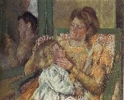 Mary Cassatt Mother doing up daughter-s hair USA oil painting artist